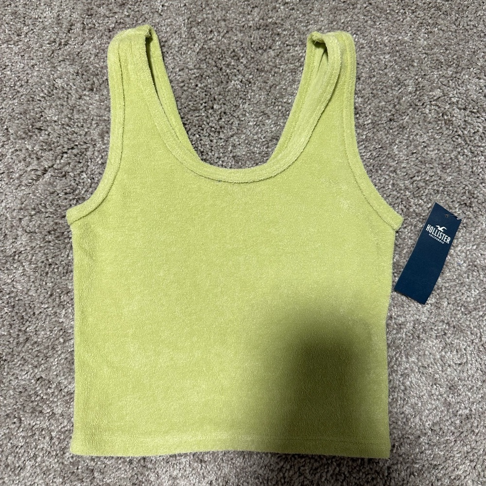 NWT Hollister Lime Green Terry Cloth Crop Tank Top Size XXS
